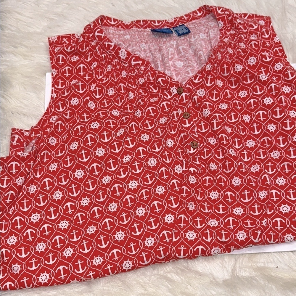 Caribbean Joe red Nautical Print Sleeveless Top size 2X